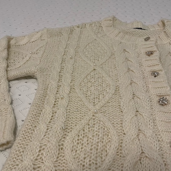 Brave Soul London Chain Chunky Knit Cream Cardigan Sweater Embellished 14 - Picture 3 of 8